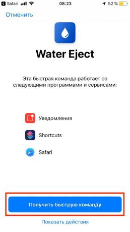 Ha víz kerül az iPhone: a gomb „Get a parancssorból”
