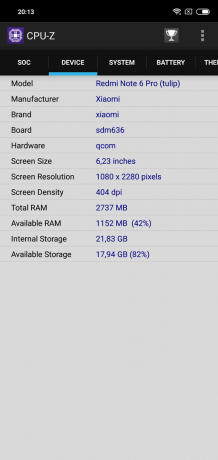 Áttekintés Xiaomi redmi 6. megjegyzés Pro: CPU-Z (folytatás)