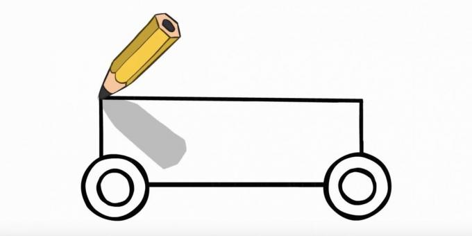 Hogyan rajzoljunk rendőrautót: kösse össze a kerekeket felül és alul