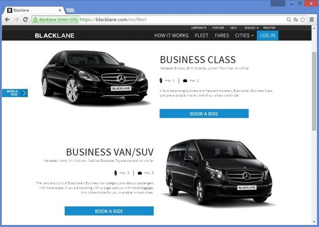 Blacklane nyújt az üzleti osztályú gépek üzleti furgonok és autók prémium