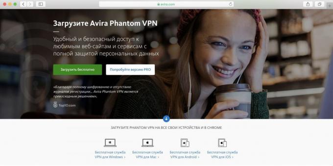A legjobb ingyenes VPN PC, Android és az iPhone - Avira Phantom VPN