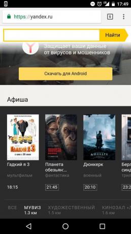 „Yandex”: a menetrend a kiválasztott mozi