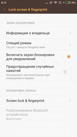 Xiaomi redmi 3s: a zár képernyőn