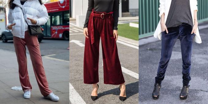 Nyári eladó ruházat és lábbeli nőknek: laza nadrág velúr