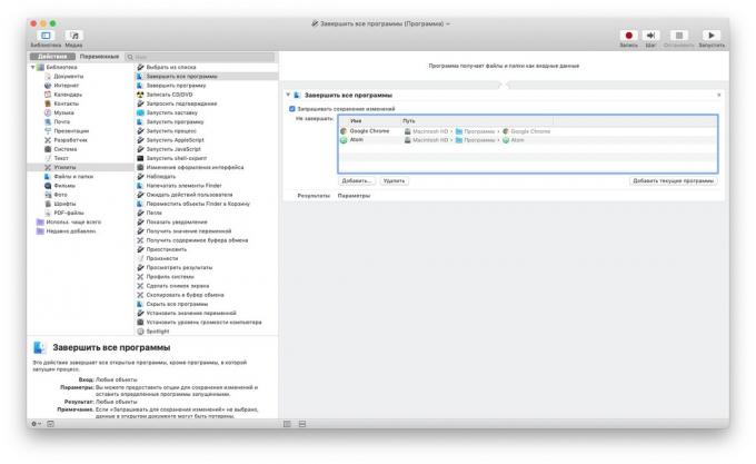 Automator MacOS: zárás felesleges alkalmazást
