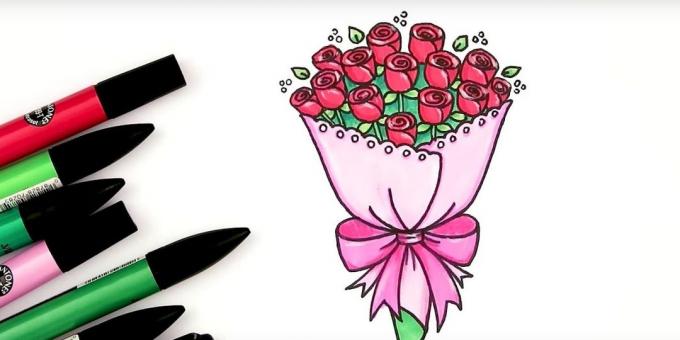 Hogyan kell felhívni egy csokor rózsát markerek vagy színes ceruzák
