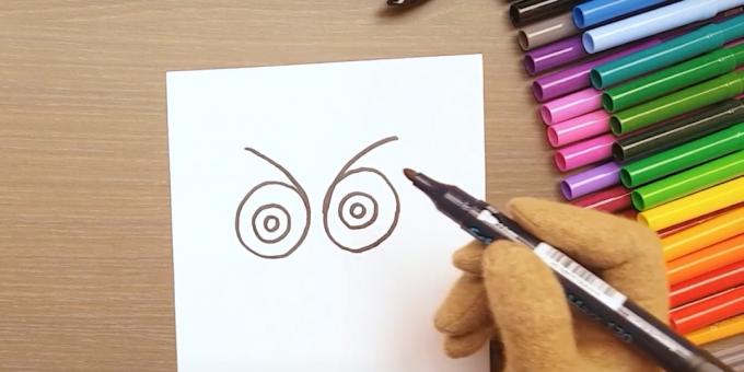 Hogyan rajzoljunk baglyot: rajzoljuk meg a szemet