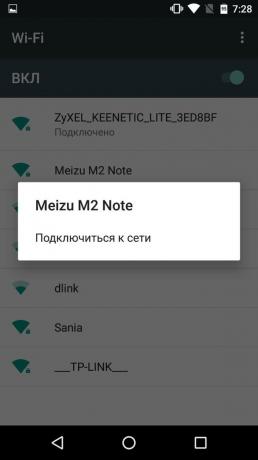 Hogyan terjeszthető az interneten, hogy a telefon Android: csatlakoztassa a Nexus 5 Meizu M2 Megjegyzés a Wi-Fi