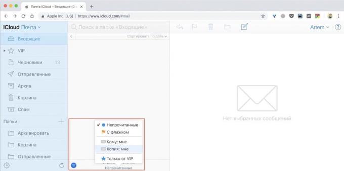 A funkciók iCloud-mail: Az üzenetek bármilyen webböngésző