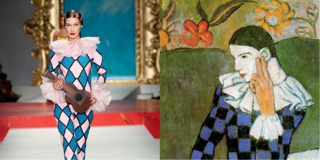Modell Moschino és Picasso „ferde Harlequin”