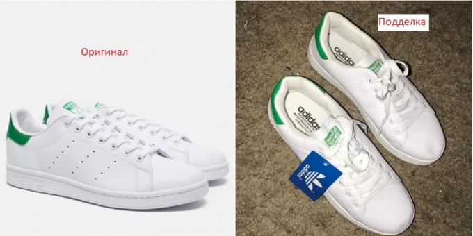 Eredeti és hamisított Adidas cipő