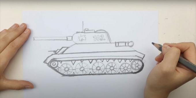 Hogyan kell felhívni egy harckocsit: rajzolni kell egy pályát és egy géppuska 