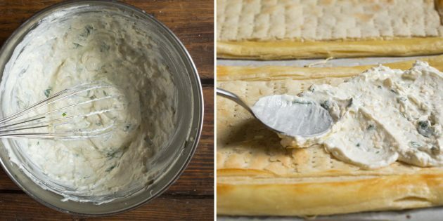 Feta torta: sajtkrémet készít, és ecsetelje a tésztát