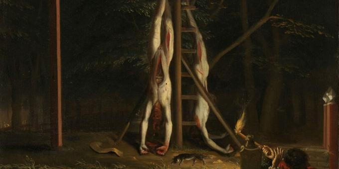Jan és Cornelis holtteste az akasztófán. Jan de Baen festménye