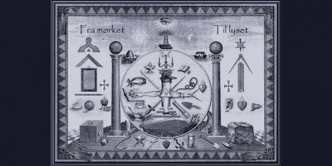 Kik a szabadkőművesek: a szabadkőművesek szimbólumai. Illusztráció a "Kőműves emblémák" könyvből. Nagy-Britannia, 1854