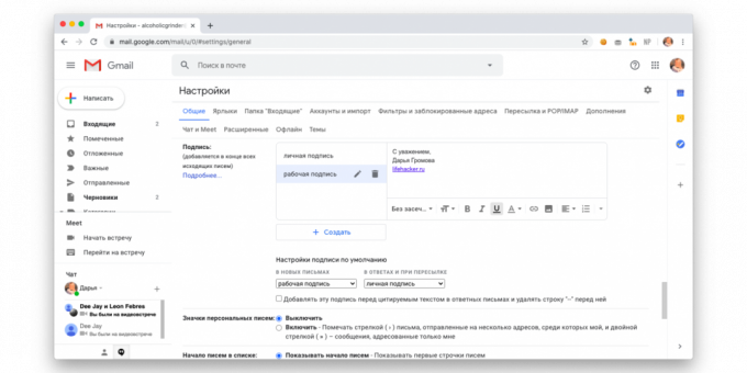 Több aláírás beállítása a Gmailben