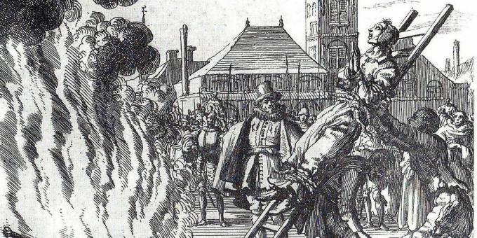 Inkvizíció a középkorban: "A 16. századi holland anabaptista, Anneken Hendrix eretnekséggel vádolt égetése", Jan Leuken metszete