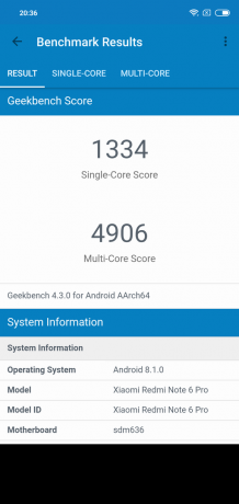 Áttekintés Xiaomi redmi 6. megjegyzés Pro: Geekbench