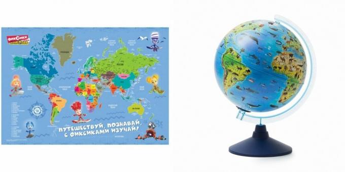 Ajándékok egy fiúnak 5 évig a születésnapján: világtérkép vagy földgömb