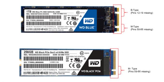 Mi a jobb SSD: SSD M.2 C kulcsot B + M (felső) és SSD M.2 kulcsfontosságú M (alsó)