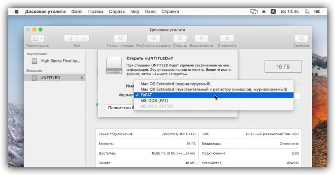 Select exFAT, hogy a flash meghajtó egyaránt kompatibilis MacOS és Windows