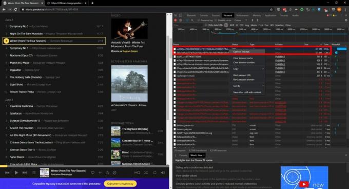 Hogyan töltsünk le zenét a Yandex-ből. Zene ": válassza a Megnyitás új lapon lehetőséget