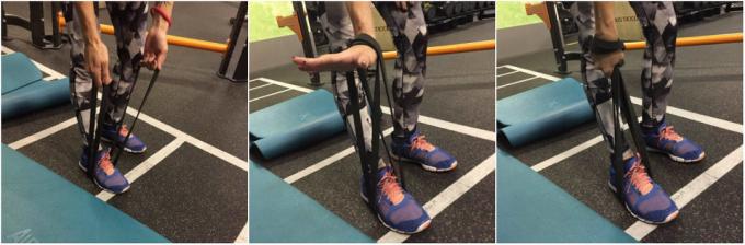 Gyakorlatok gumiszalaggal: Stretching csuklyás izom izmok