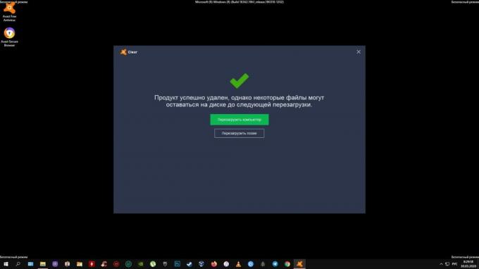 Az Avast teljes eltávolítása: kattintson a "Számítógép újraindítása" gombra