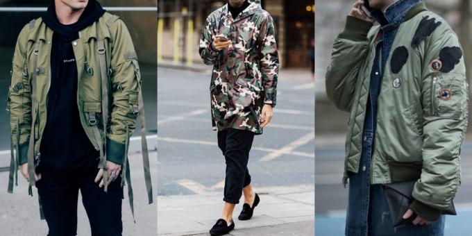 Nyári eladó ruházat és lábbeli férfiaknak: katonai stílusú kabát