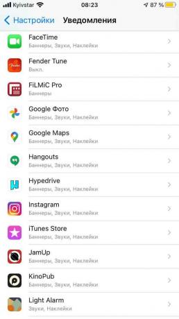 Az iOS értesítéseket nem kapjuk meg iOS okostelefonon: Keresse meg az alkalmazást a beállításokban